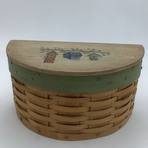 Half Round Lidded Basket with Hand-painted Birdhouse Lid